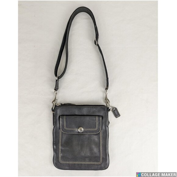 Coach Black Leather Top Zip Crossbody Handbag Purse Snap Pocket - Picture 1 of 11